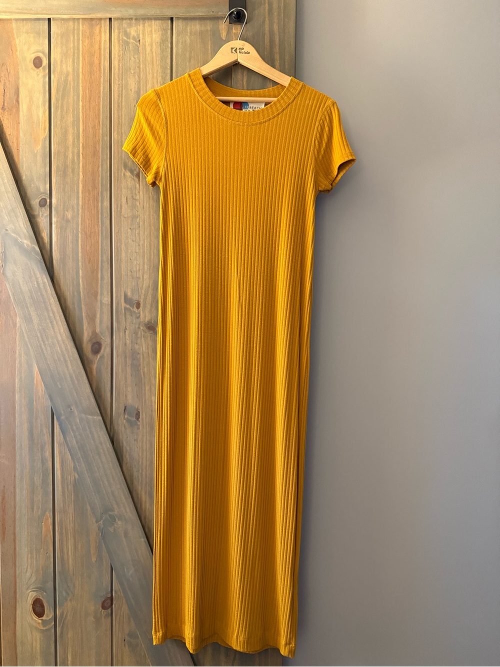 Free People Mustard Yellow Ribbed Short-Sleeve Maxi Dress xs